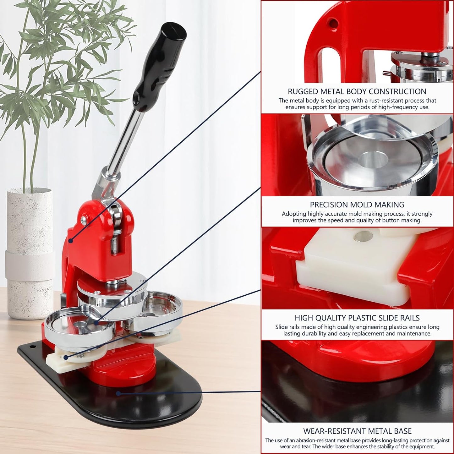 Button Maker Machine Set, Multiple Sizes Button Maker Machine 58+75mm, Push Pull Button Press Machine，Pin Maker Machine with Circle Cutter and Cutting Mat, Come with 200 Button Parts Supplies