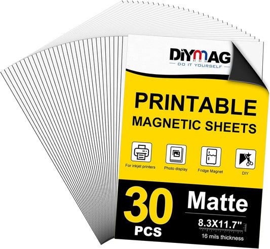 DIYMAG 30Pcs Printable Magnetic Sheets, 8.3x11.7inch Flexible Magnet Sheets Matte Magnet Paper Non Adhesive Make Refrigerator Photo for Inkjet Printer, Photo Magnet Sheet for DIY Crafts