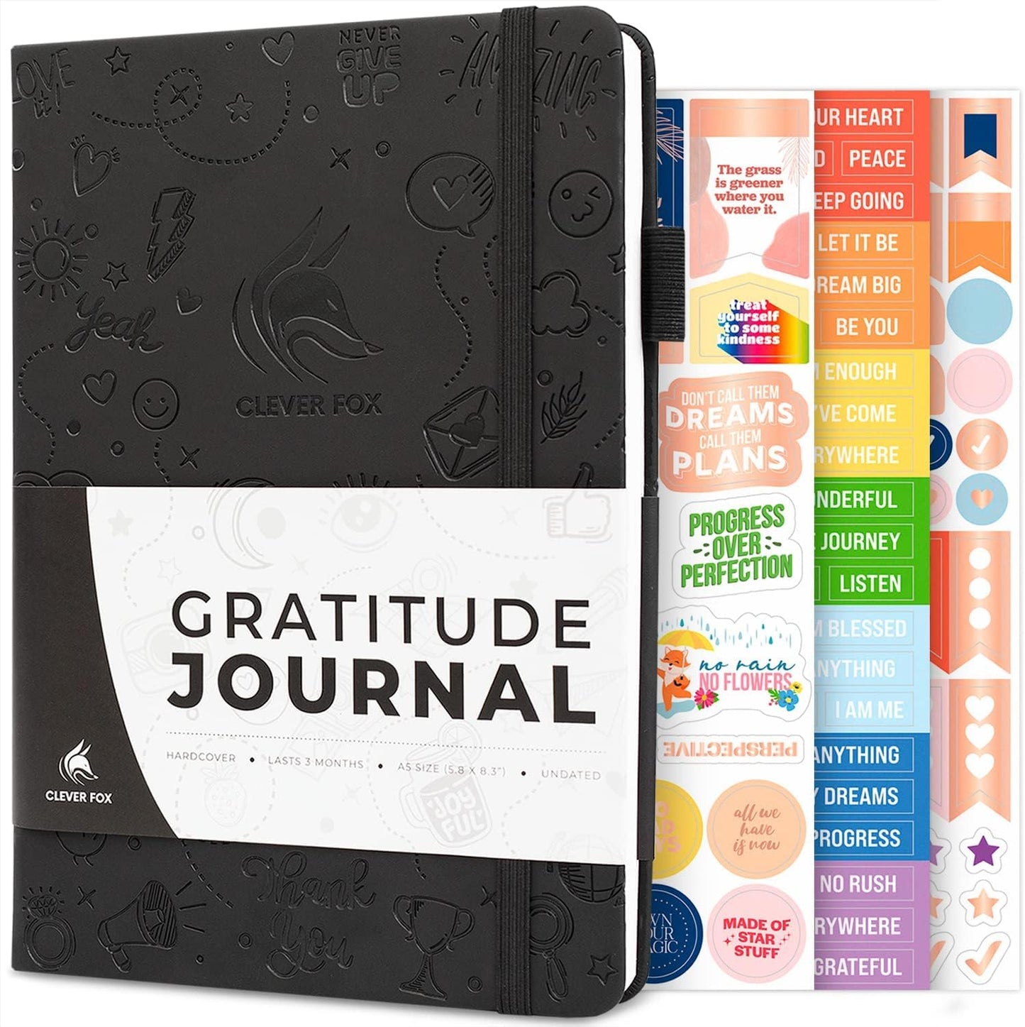 Clever Fox Gratitude Journal – Happiness, Positivity & Affirmation Daily Journal – Inspirational Daily Notebook – 3 Months, A5 (Black)