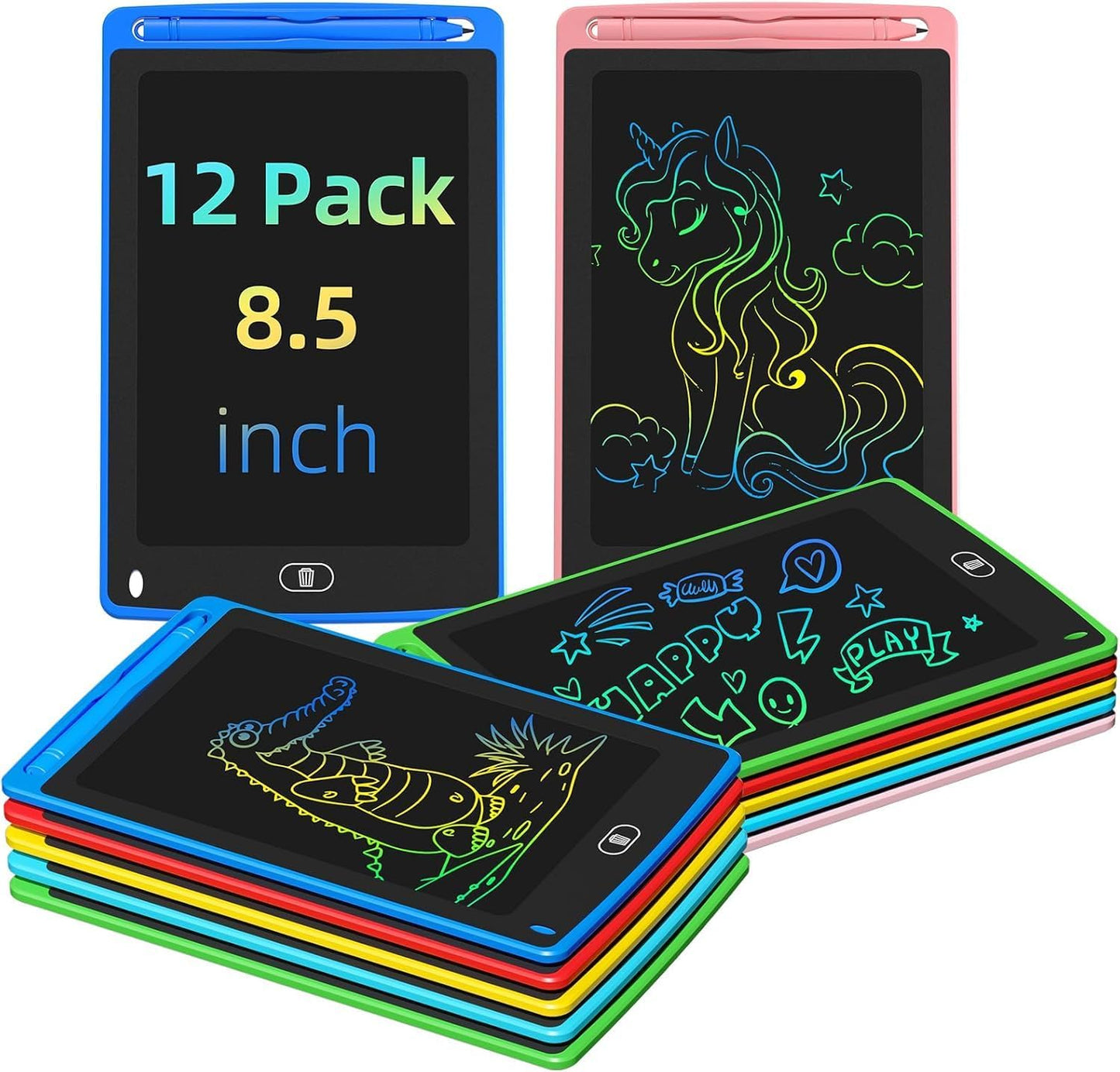 12 Pack LCD Writing Tablet for Kids, 8.5 Inch Colorful Doodle Board Drawing Tablet, Erasable Doodle Pad for Toddlers, Educational Learning Toys Birthday Gifts for Boys Girls Age 3 4 5 6 7 8