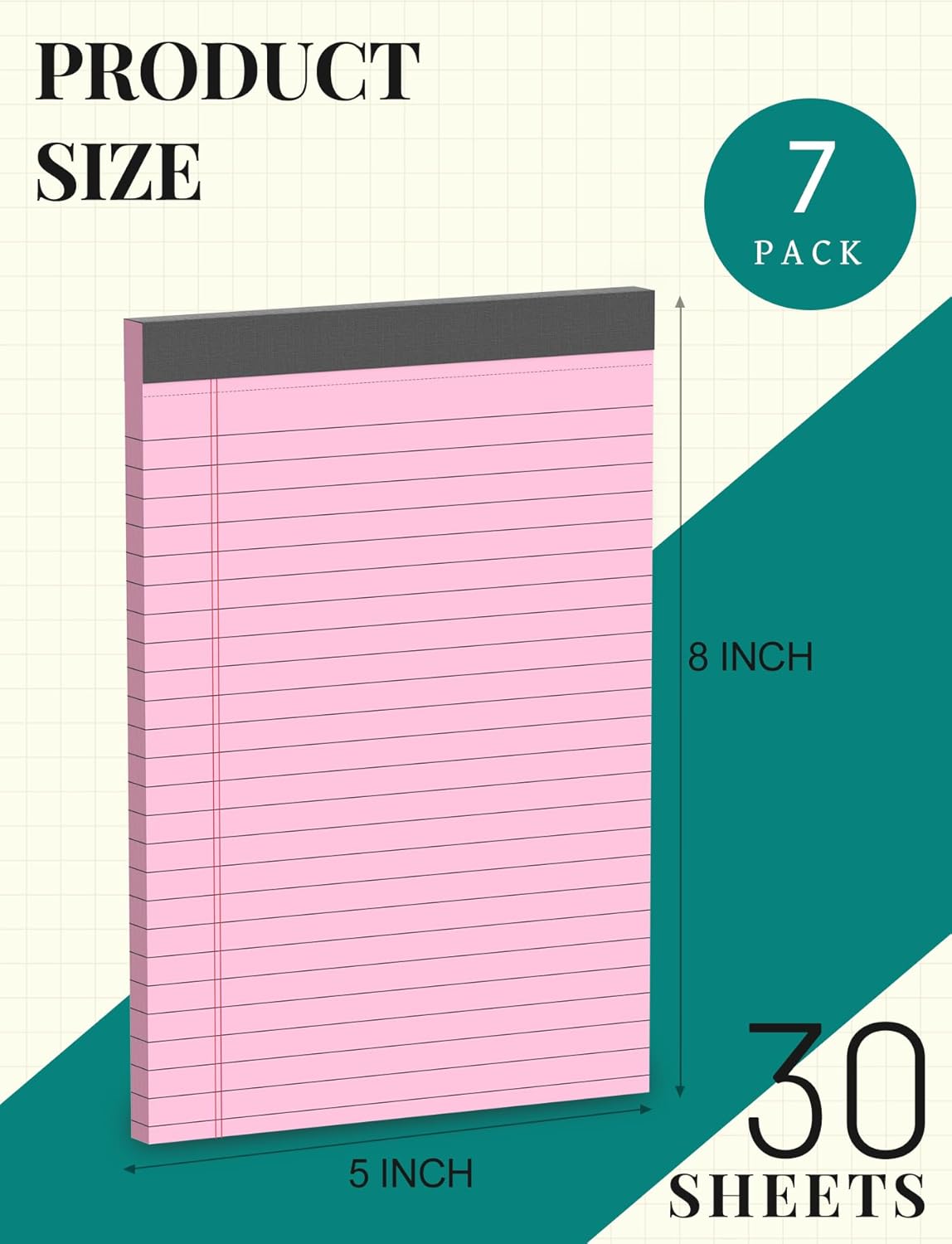 7pcs Small Note Pads 5x8 Legal Pads Pink Notepad 5x8 College Ruled Pink Notebook Paper Narrow Ruled Mini Notepads 5 x 8 Legal Pad Perforated Small Writing Pads 5x7 In 30 Sheets per Note Pad
