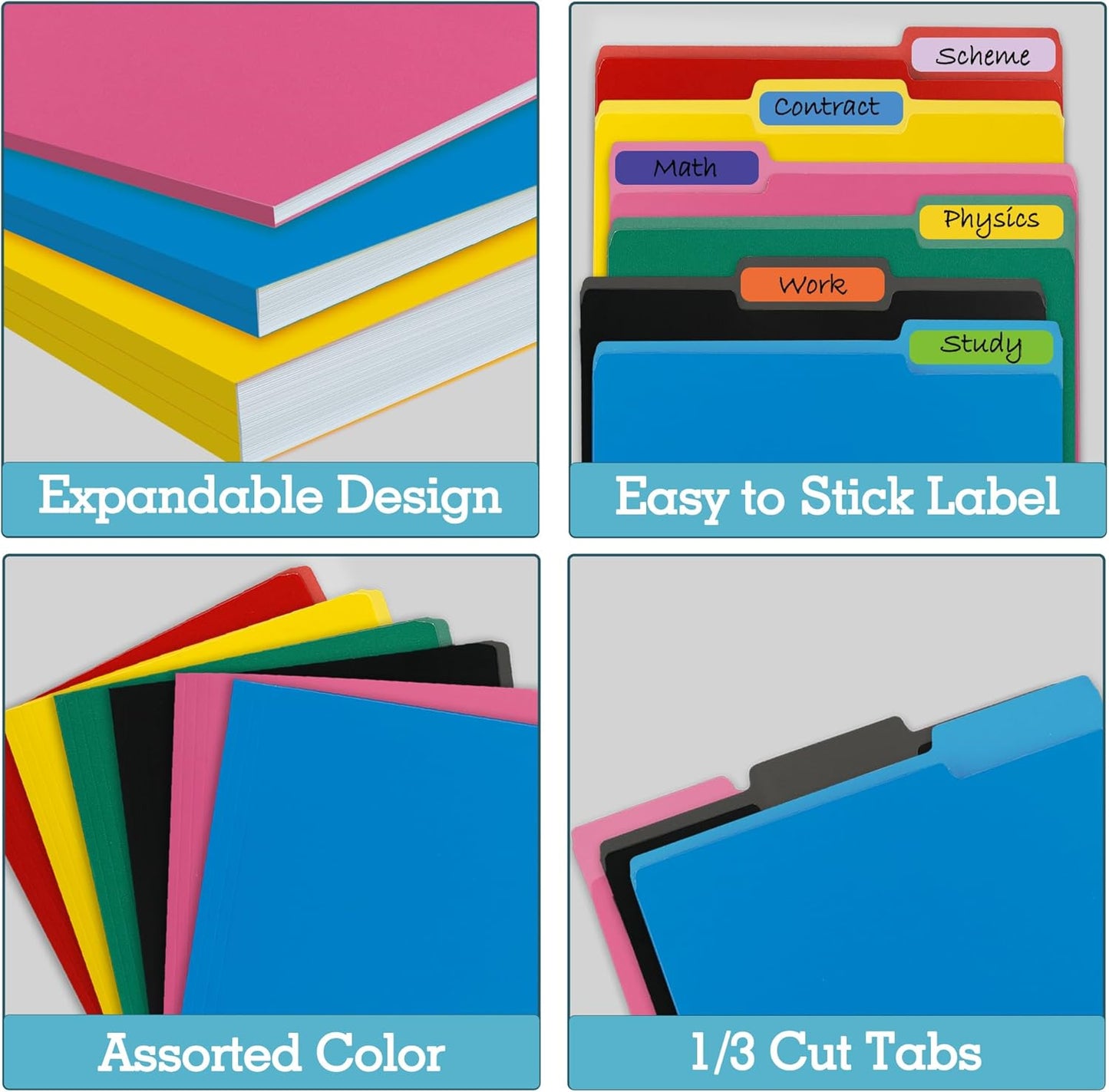 100 Packs Colored File Folders,Black File Folders,Two Tone Color File Folder 8.5 x 11 Inch,1/3 Cut Tabs Letter Size,Manila File Folders for Office,School and Home,Organization