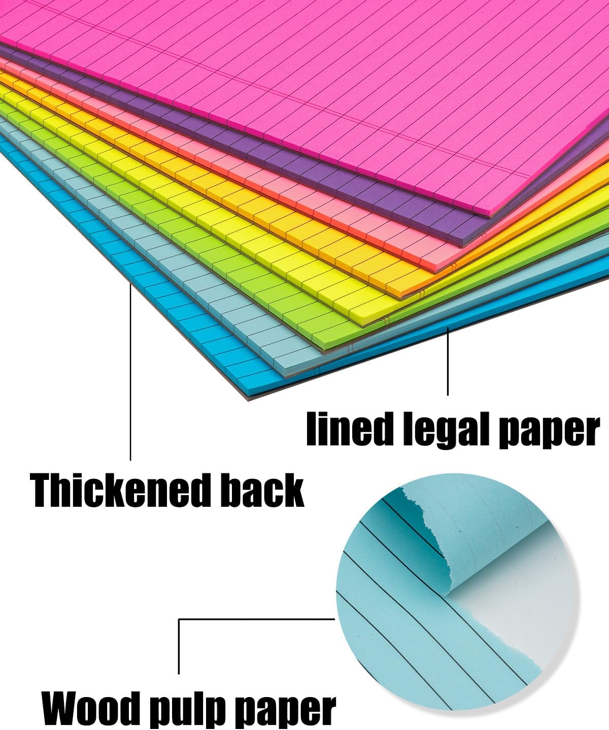 Colored Legal Pads 8.5 x 11 inches 8 Pack,70 GSM/19 LB Rainbow Wide Ruled Writing Pad High Brightness Neon Pads 8 Colors 30 Sheets Per Note pads for School,College,Office,Business-Large