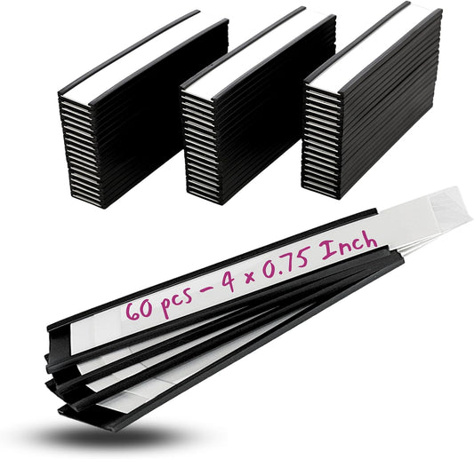 Availey 60 Pack Magnetic 'C' Channel Label Holders for Metal Racks and Shelves with Protective Films and Replacement Strips 4" x 0.75"