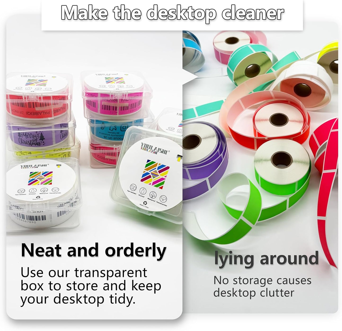 1x2 inch Label Stickers Roll for Thermal Printer 500PCS Colored Removable Freezer Labels Waterproof Blank Sticker Labels to Write on for Food Containers and Jars, Fluorescent Yellow