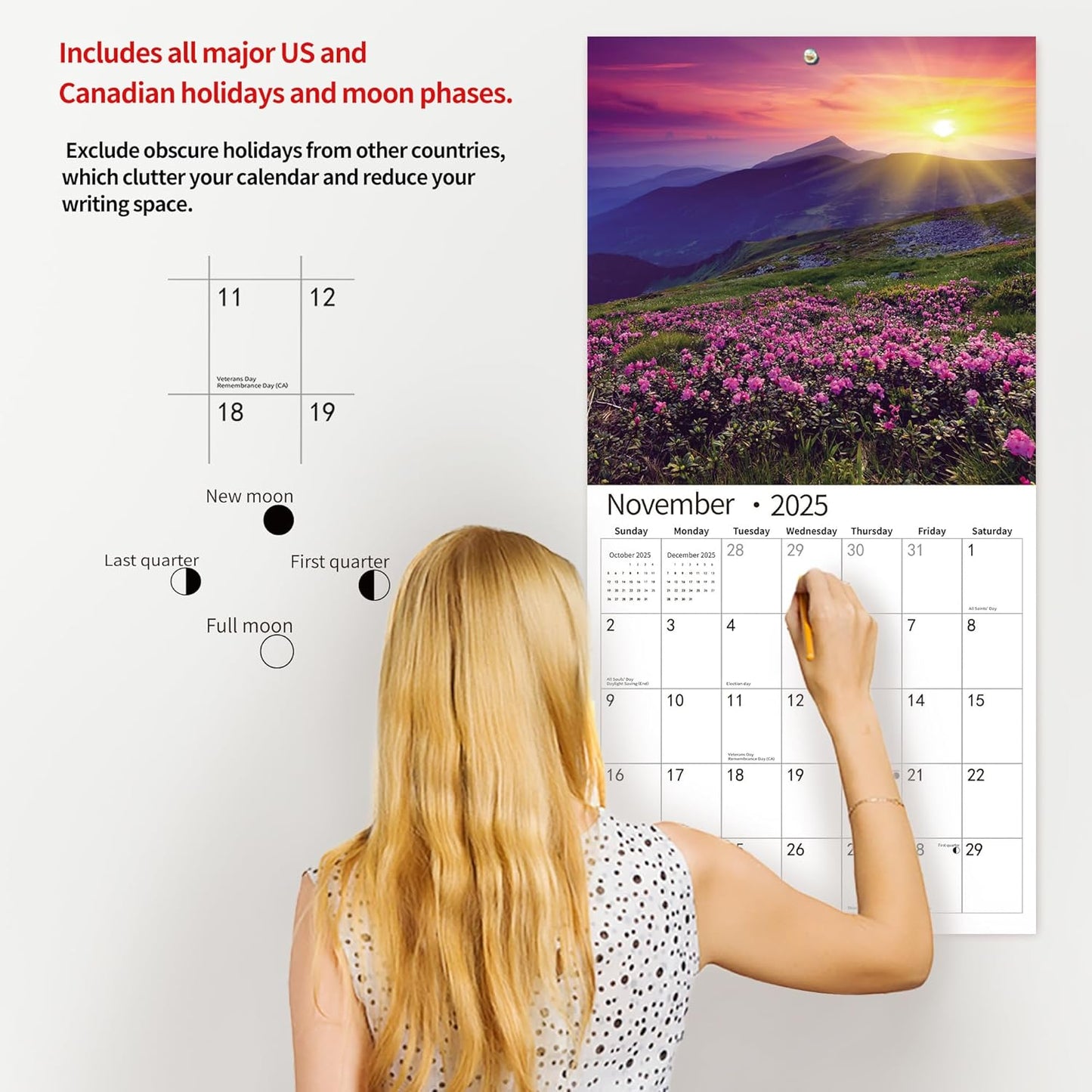 2025 Wall Calendar,Calendar 2026, July 2025 - December 2026, Wall Calendar Sunset, 12" x 24" Opened,Full Page Months Thick & Sturdy Paper for Gift Perfect Calendar Organizing & Planning