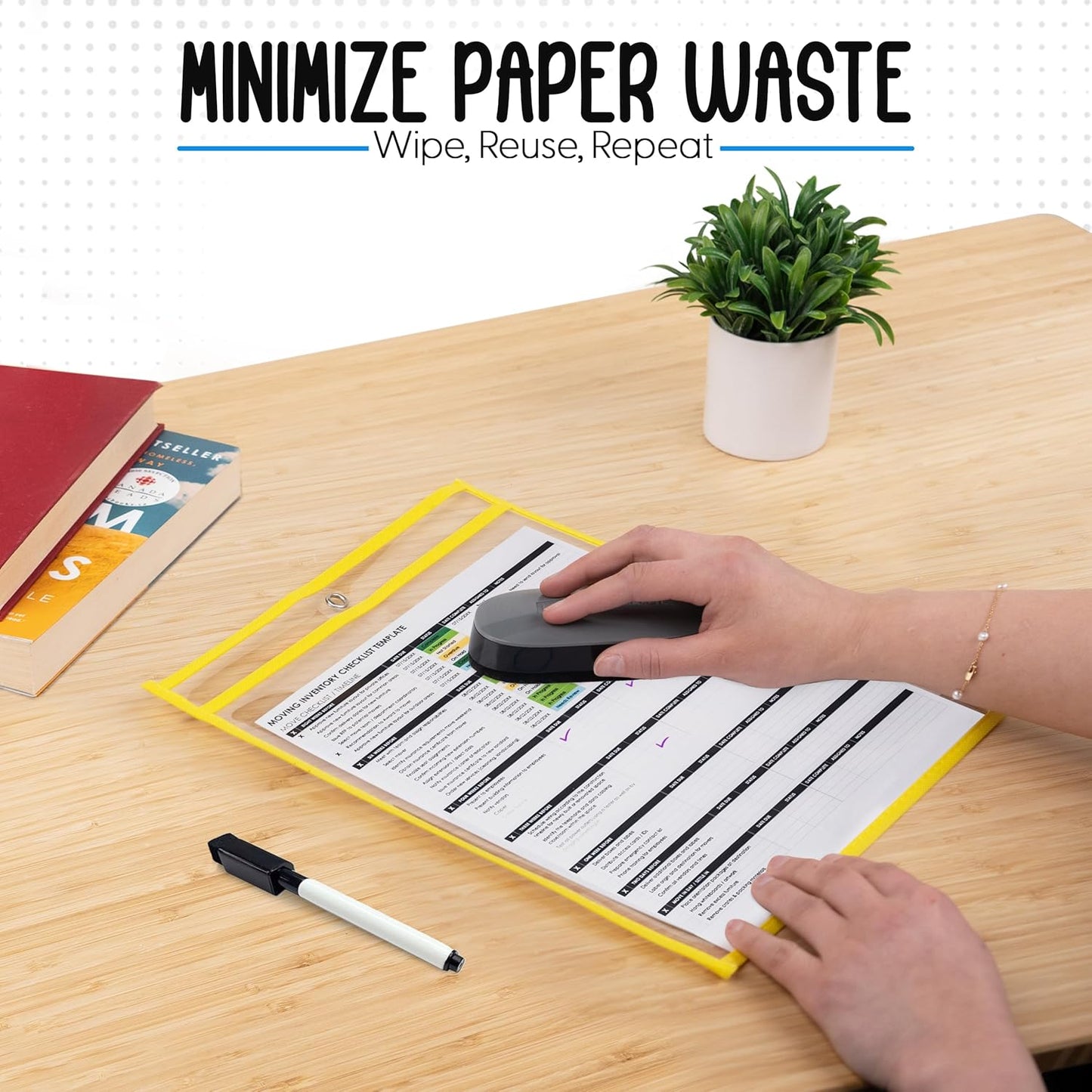 Essex Wares - 5 Pack, Yellow, Job Ticket Holders, 10" Wide x 13.5" Tall - Clear Plastic Shop Ticket Holders - Easy to Use, Reusable & Easy Erase Plastic Invoice Holders, Water-Resistant & Durable