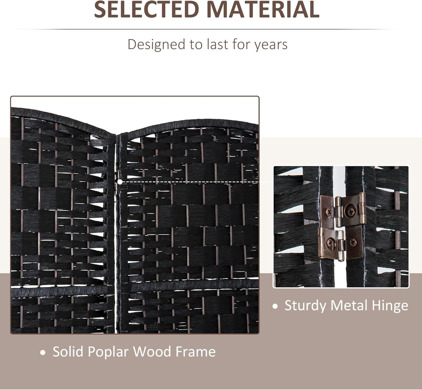 HOMCOM Room Divider, 3 Panel Folding Privacy Screen, 6FT Tall Portable Wicker Weave Partition Wall Divider for Bedroom, Home Office, Black