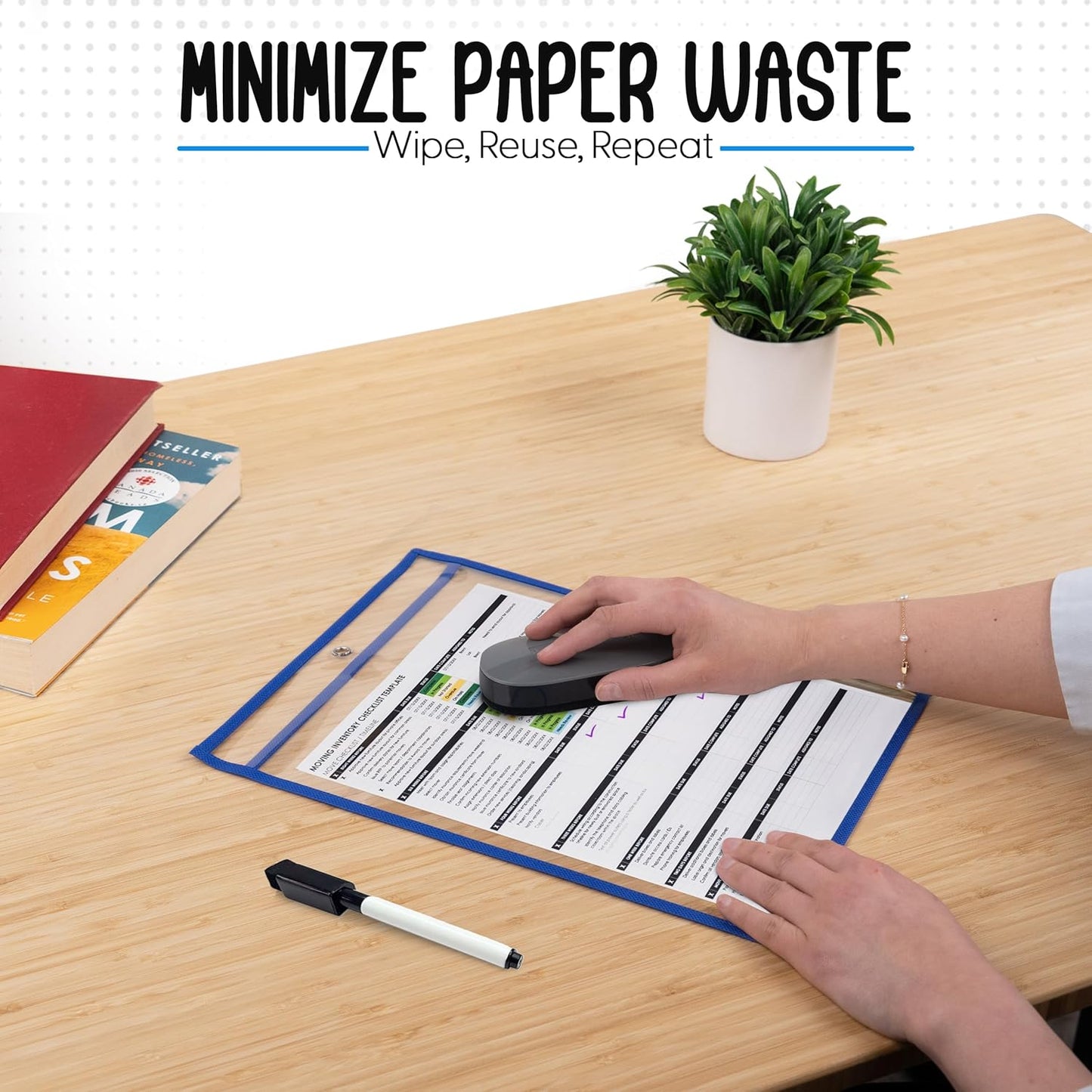 Essex Wares - 5 Pack, Blue, Job Ticket Holders, 10" Wide x 13.5" Tall - Clear Plastic Shop Ticket Holders - Easy to Use, Reusable & Easy Erase Plastic Invoice Holders, Water-Resistant & Durable