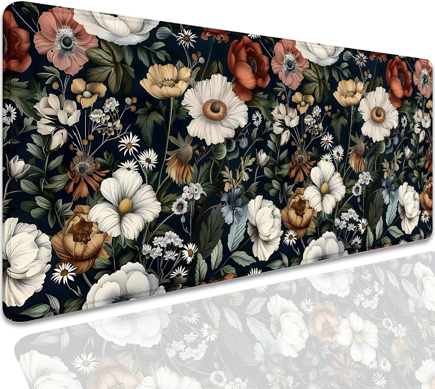 Colorful Flowers Desk Pad Mouse Pad,Daisy Floral Mouse Mat with Stitched Edges,Non-Slip Rubber Base Mousepad for Office PC Keyboard Laptop and Home Work Desk Mat(27.5X11.8 in)
