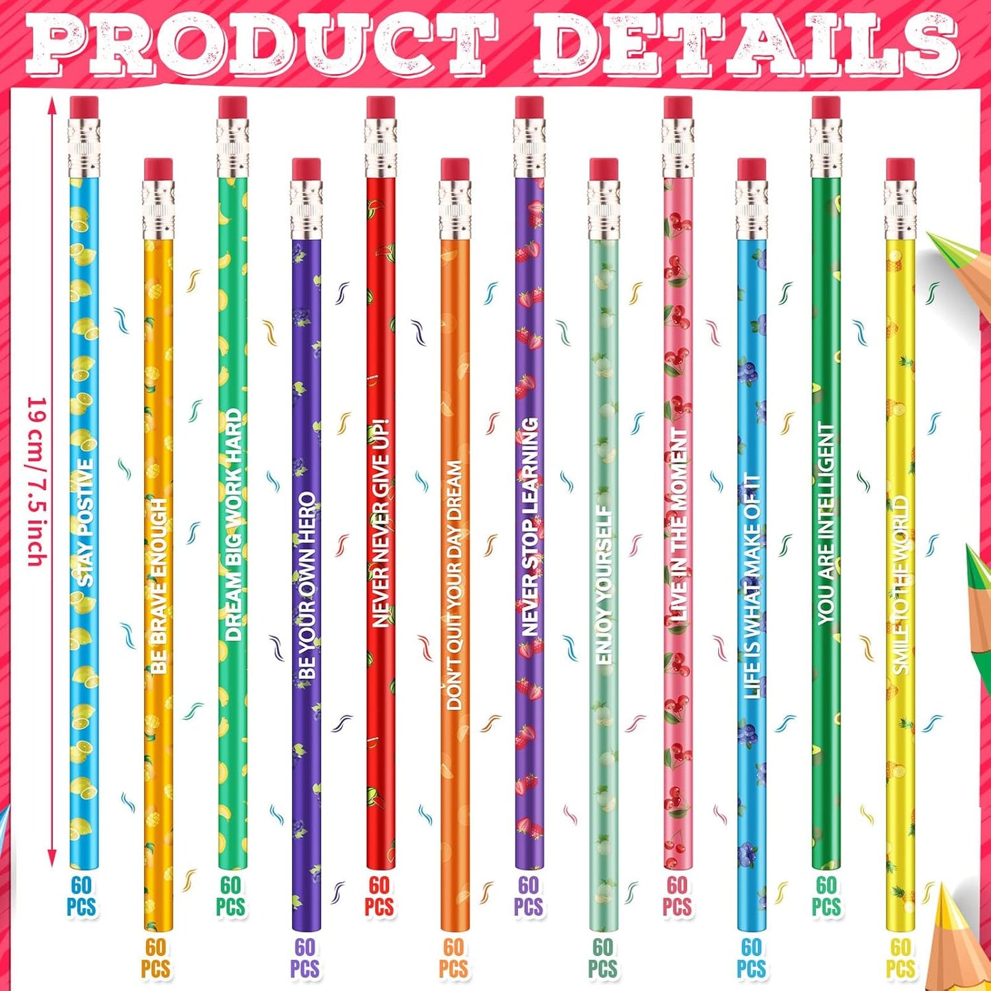 720 Pcs Scented Pencils Bulk for Kids Inspirational Motivational Cute Fun Fruit Wood Smelly Graphite Pencils with Erasers for School Classroom Office Students Girls Boys Gifts Supplies