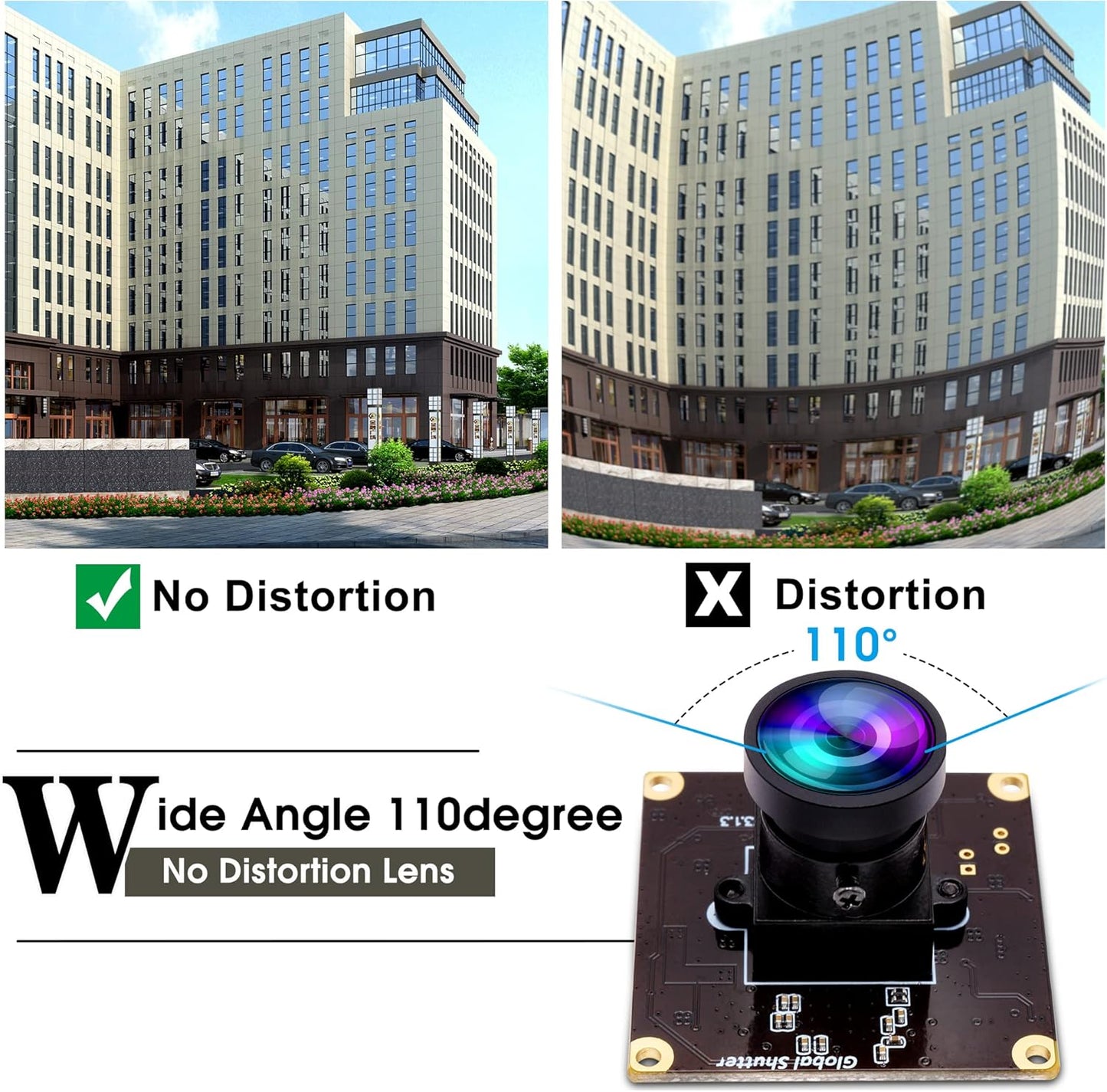 ELP High Speed Wide Angle Global Shutter USB Camera Module for Computer 1080P Mini UVC USB2.0 Webcam Board with 110degree No Distortion Lens AR0234 High Frame 90fps Web PC Camera Board for Laptop