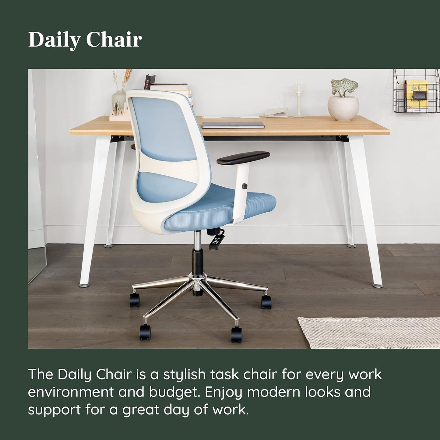 Branch Daily Chair - Computer Office Chair with Swivel, Lumbar Rest, and Adjustable Armrests - Sustainable, Stylish Mesh, & Adjustable Armrests - Comfortable Seating for Improved Posture - Blue