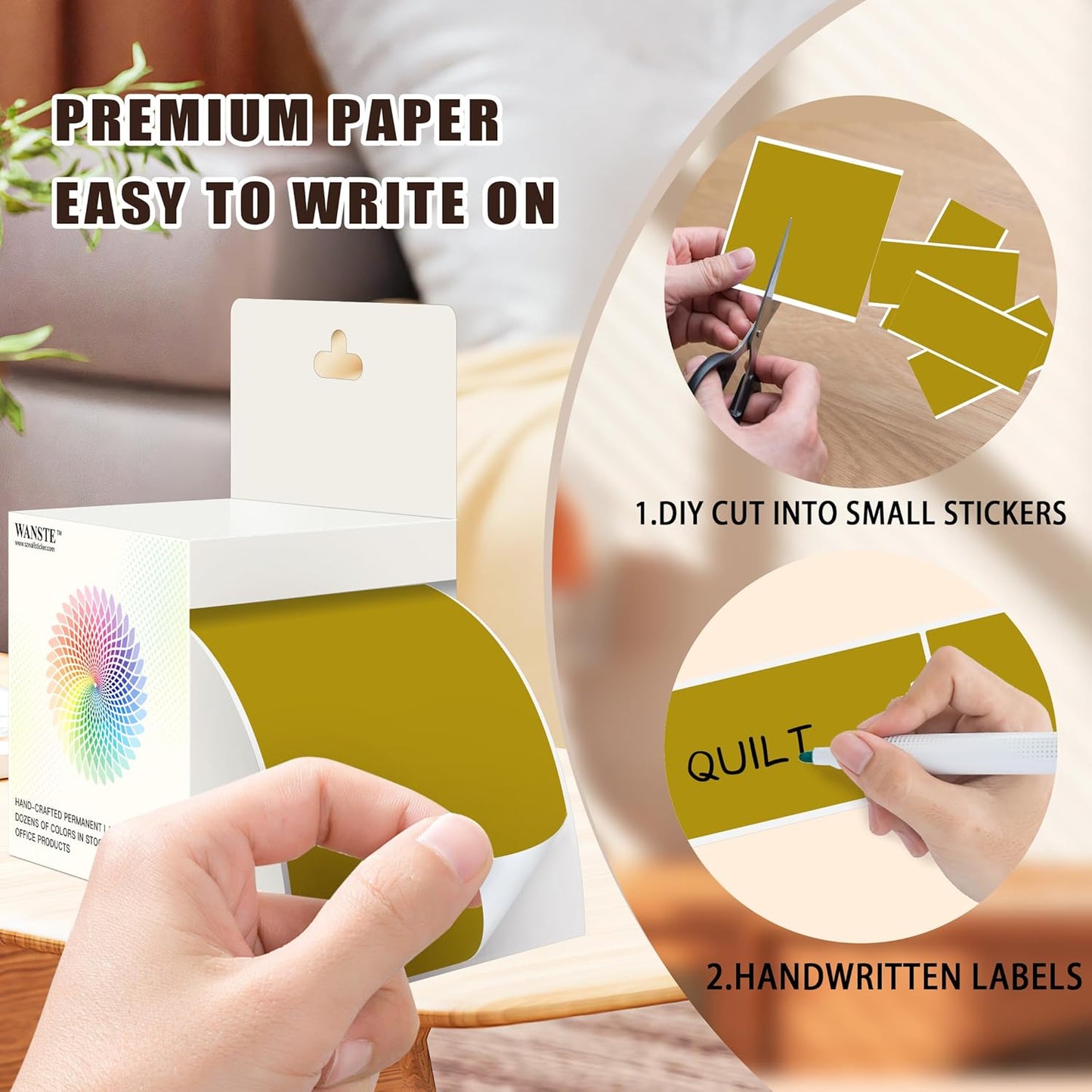 3 x 5 Inch 250Pcs Rectangle Color Coding Stickers,Strong Adhesion Easy to Write Label for Moving,Box Organization,Inventory,Business,Olive