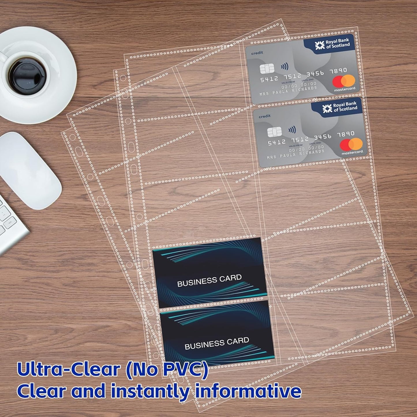 30 Pack 600 Pockets Business Card Sleeves Binder Sheets, Ultra-Clear Business Card Pages for 2/3/4 Ring Binder, Double Sided 10 Pocket Credit Card Pages