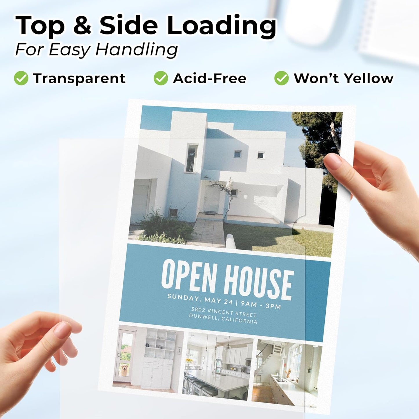 Dunwell Clear Folders for Documents, Plastic 8.5x11 File Sleeves for Document Protection, Filing, Storage, Organization (12 Pack) Transparent Folders with Pockets, Durable Letter Size Document Holder