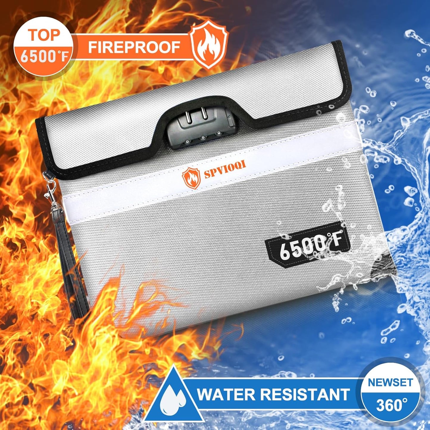 6500°F Fireproof Document Bag with Lock, Upgraded Fireproof Money Bag for Cash w. Zipper/Reflective Strip, 10Layers of Heat Insulated Materials, Water Resistant Fireproof Bag for Documents