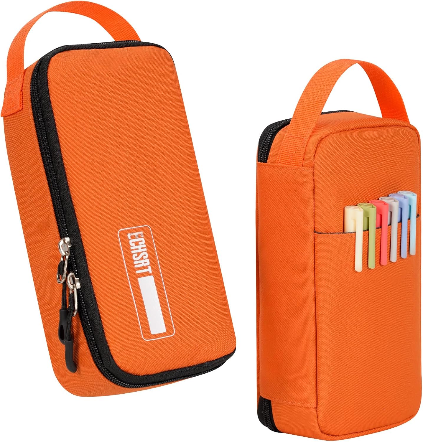 ECHSRT Big Pencil Case, Aesthetic Portable Zipper Pencil Bag with Hidden Pocket, Special Pouch for Men Women Adults, Stationery Organizer Pen Cases for Office Travel, Orange