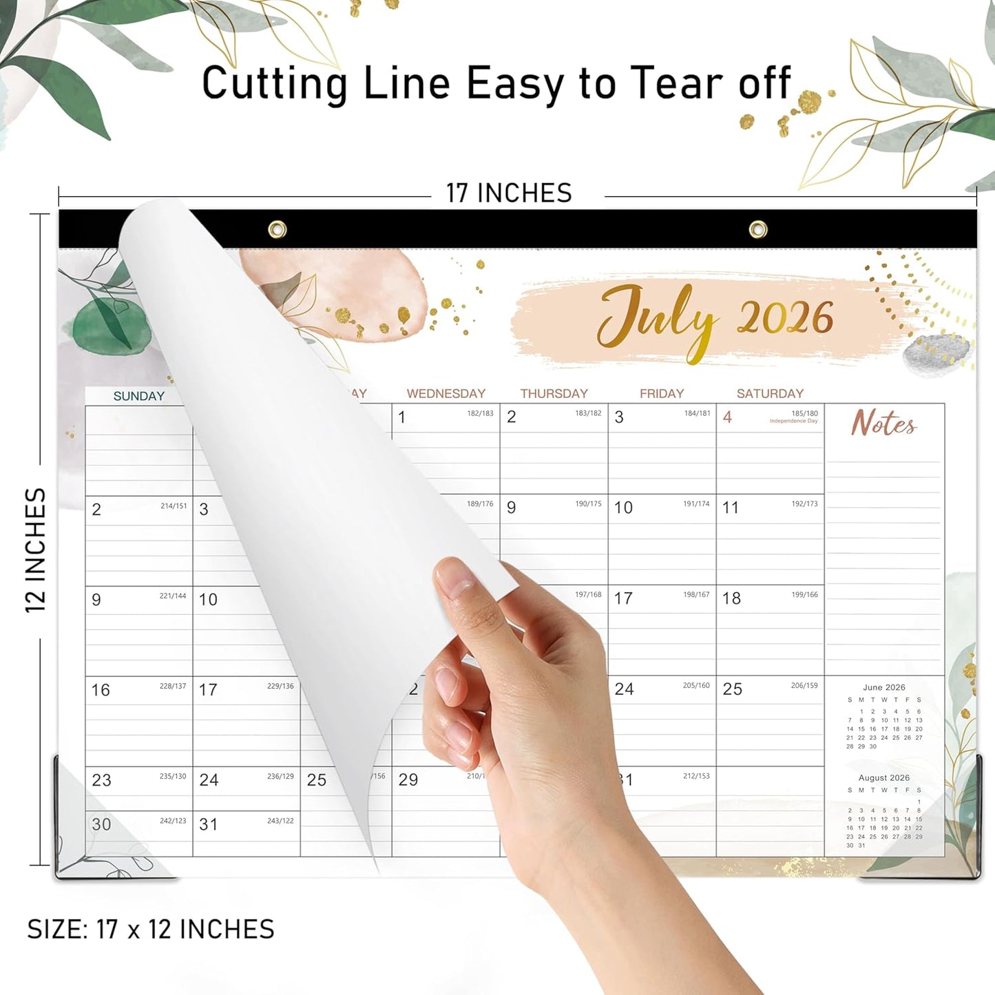 2026 Desk Calendar - Desk Calendar 2026, Jan 2026 - Dec 2026, 12 Monthly Desk/Wall Calendar Large 17" x 12", Large Ruled Blocks, Notes, Thick Paper