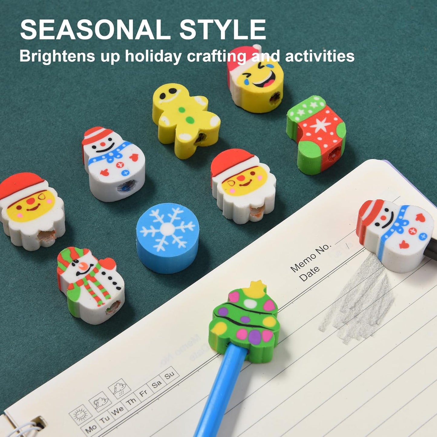 42 Pieces Christmas Pencil Top Erasers for Kids, Christmas Pencil Erasers Toppers Bulk, Cute Mini Cap Erasers for Holiday Party Favors Classroom Rewards Goodie Bags Stuffers Stocking Stuffers