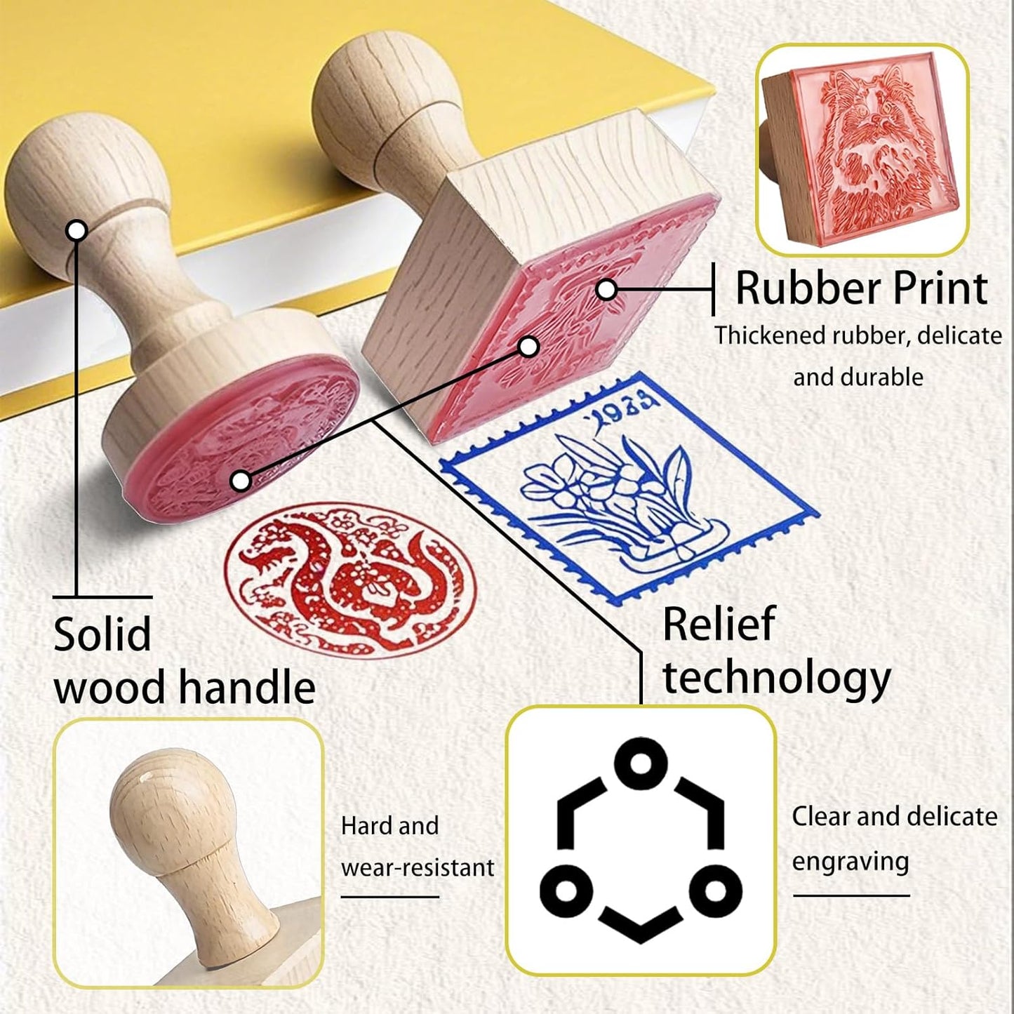 Custom Stamp – Personalized Wooden Rubber Stamp with Logo, Name, and Address, Upload Your Own Design, Multiple Sizes for Branding & Crafting (Rectangle)