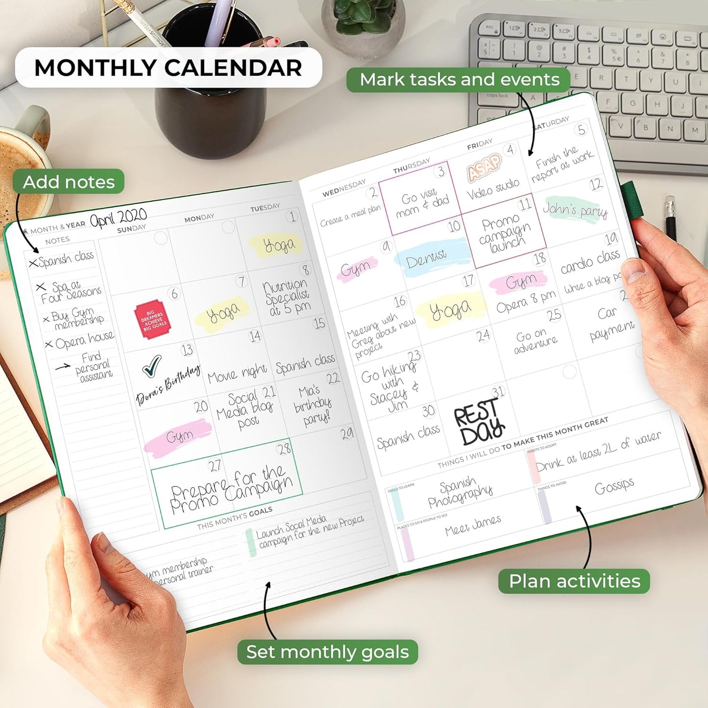 Clever Fox Planner PRO Schedule – Undated Weekly & Monthly Life Planner with Time Slots, Appointment Book & Daily Organizer, A4 (Forest Green)