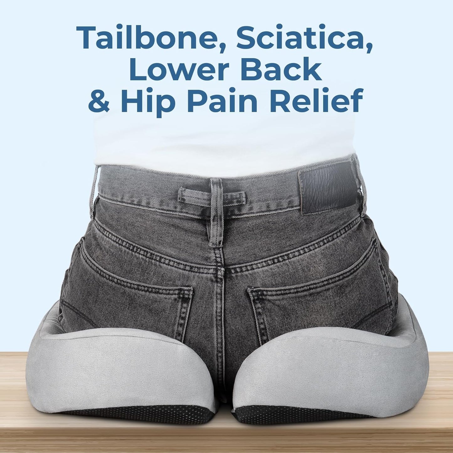 5 STARS UNITED Seat Cushion for Tailbone Pain Relief – Large Memory Foam Lifting Pillow for Coccyx, Hip, Sciatica & Post-Surgery Recovery – Wheelchair, Car, Desk, Gaming & Office Chairs, Light Gray