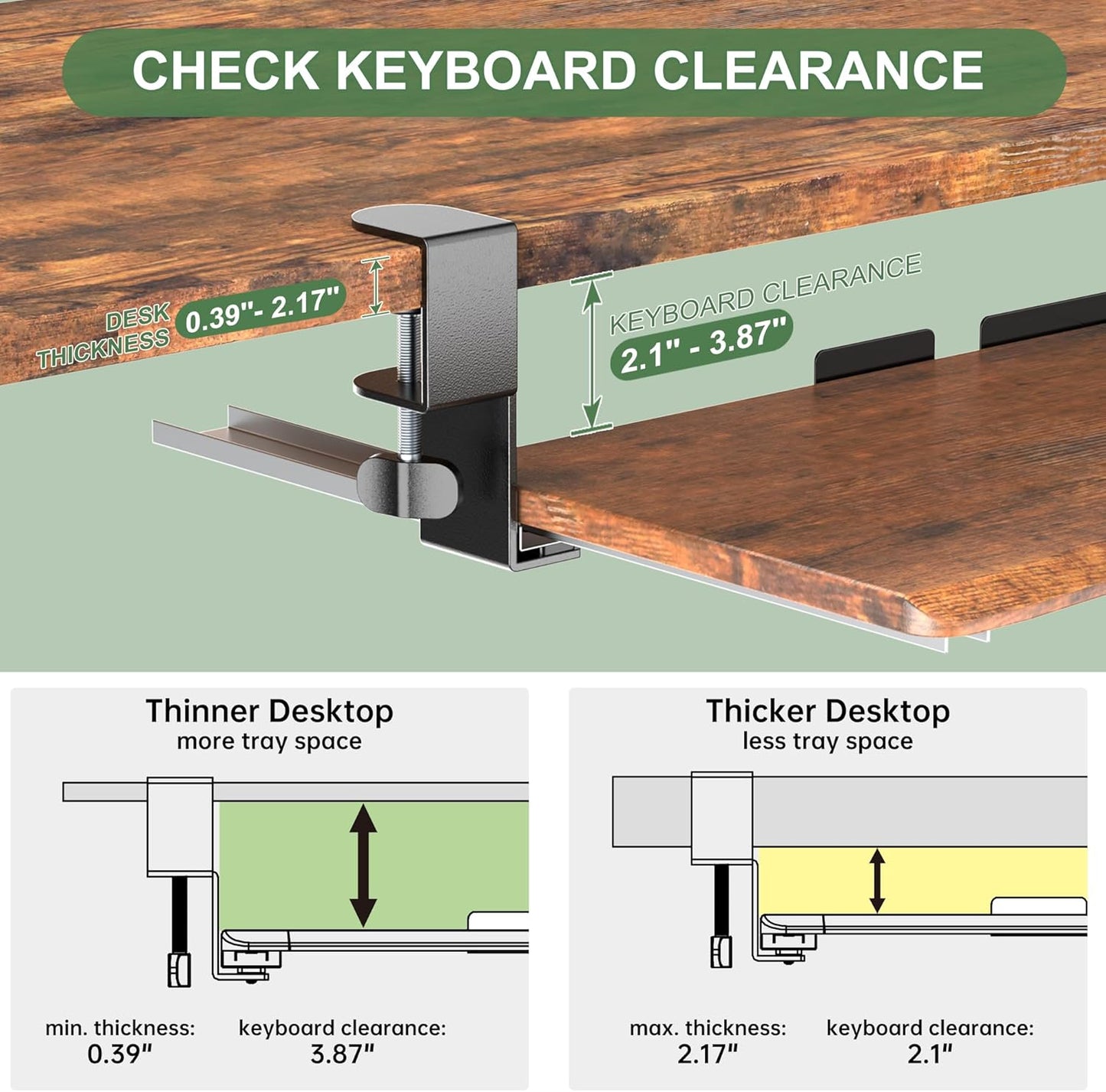 Extra Large Keyboard Tray Under Desk - Slide Out with Sturdy C-Clip Mount System, 31.5" (35.8" Including Clamps) x 11.8" Put-Out Keyboard Tray Computer Drawer, Rustic Vintage Brown