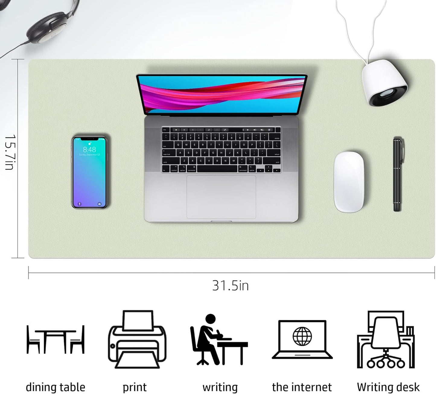 Aothia Double-Sided PU Leather Desk Pad - Non-Slip Large Mouse Pad & Desk Mat for Office, Home - Waterproof, Easy to Clean, Durable Dual-Sided Surface (31.5" x 15.7", Matcha Green)