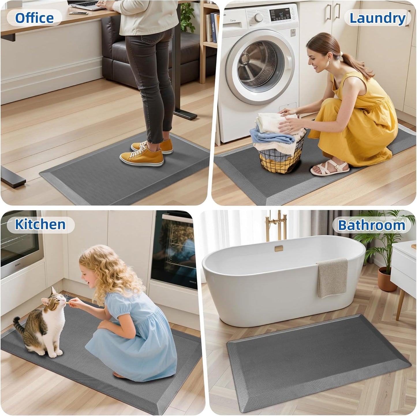 Anti Fatigue Kitchen Mats for Floor, Grey 9/10 Extra Thick Cushioned Standing Desk Mat, Comfort Memory Foam Ergonomic Kitchen Rugs and Mats Non-Slip Waterproof for Office, Kitchen, Sink, 20" x 48"