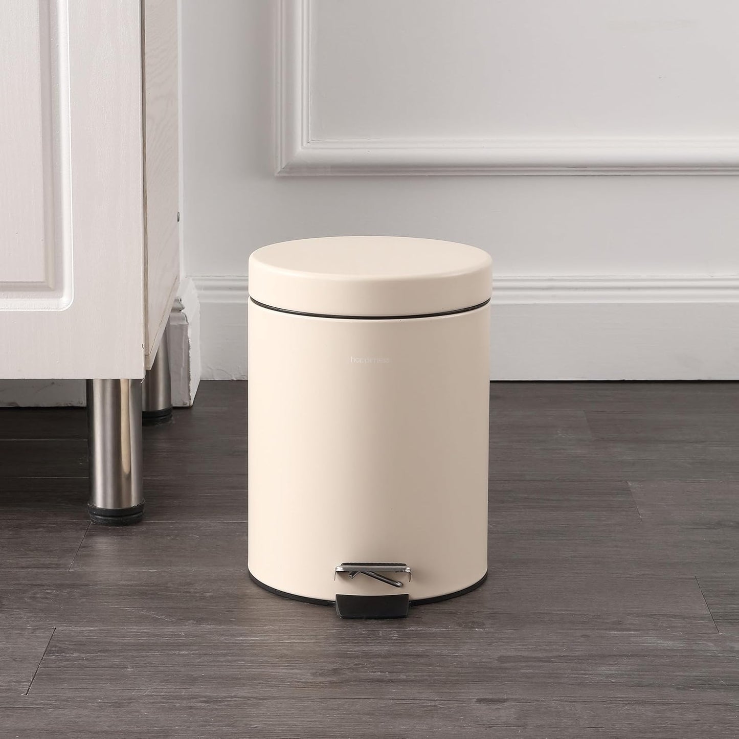 happimess HPM1000E Oscar 8-Gallon Step-Open Trash Can with Free Mini Trash Can, Modern, Fingerprint Proof for Home, Kitchen, Office, Large:7.9 Gallon Small:1.3 Gallon, Limestone Beige