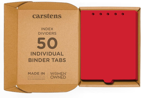 Carstens - Heavy Duty Plastic Ring Binder Dividers, Bottom Tab, 1/9 Cut, Tab 5 Position, US Letter, Red, Case of 50, (2619-05CS) - Ideal Medical Chart Dividers or Index Tabs for 3 Ring Binders