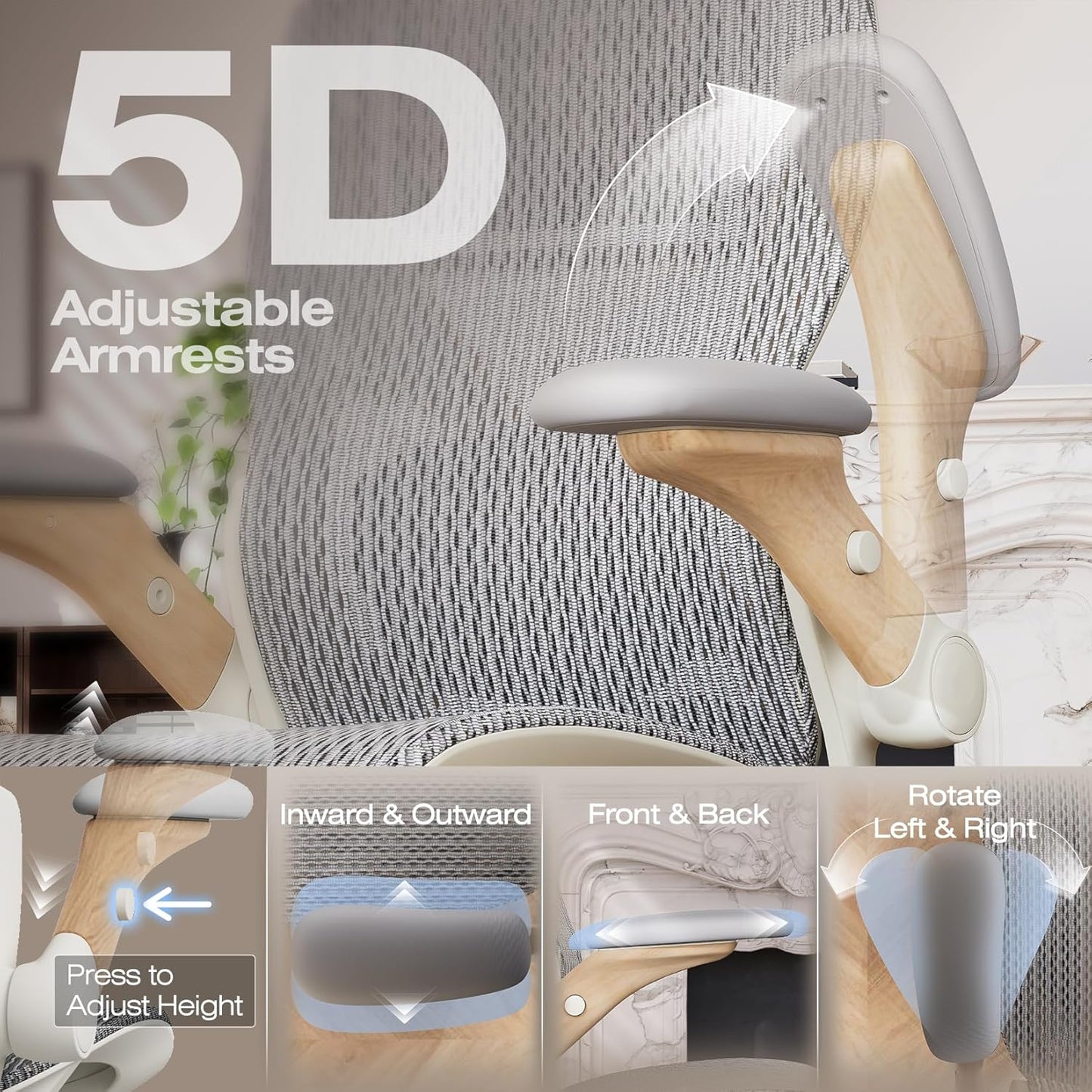 ELABEST X100 Ergonomic Office Chair with Footrest, Big and Tall Home Desk Chair with 5D Flip-Up Arms, Adjustable 7D Lumbar Support,High Back Rolling Computer Chair, Swivel Mesh Chairs (Foggy Morning)