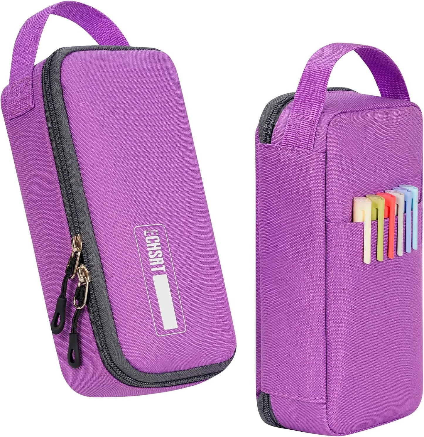 ECHSRT Big Pencil Case, Aesthetic Portable Zipper Pencil Bag with Hidden Pocket, Special Pouch for Men Women Adults, Stationery Organizer Pen Cases for Office Travel, Purple