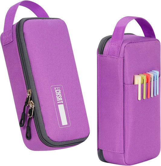 ECHSRT Big Pencil Case, Aesthetic Portable Zipper Pencil Bag with Hidden Pocket, Special Pouch for Men Women Adults, Stationery Organizer Pen Cases for Office Travel, Purple