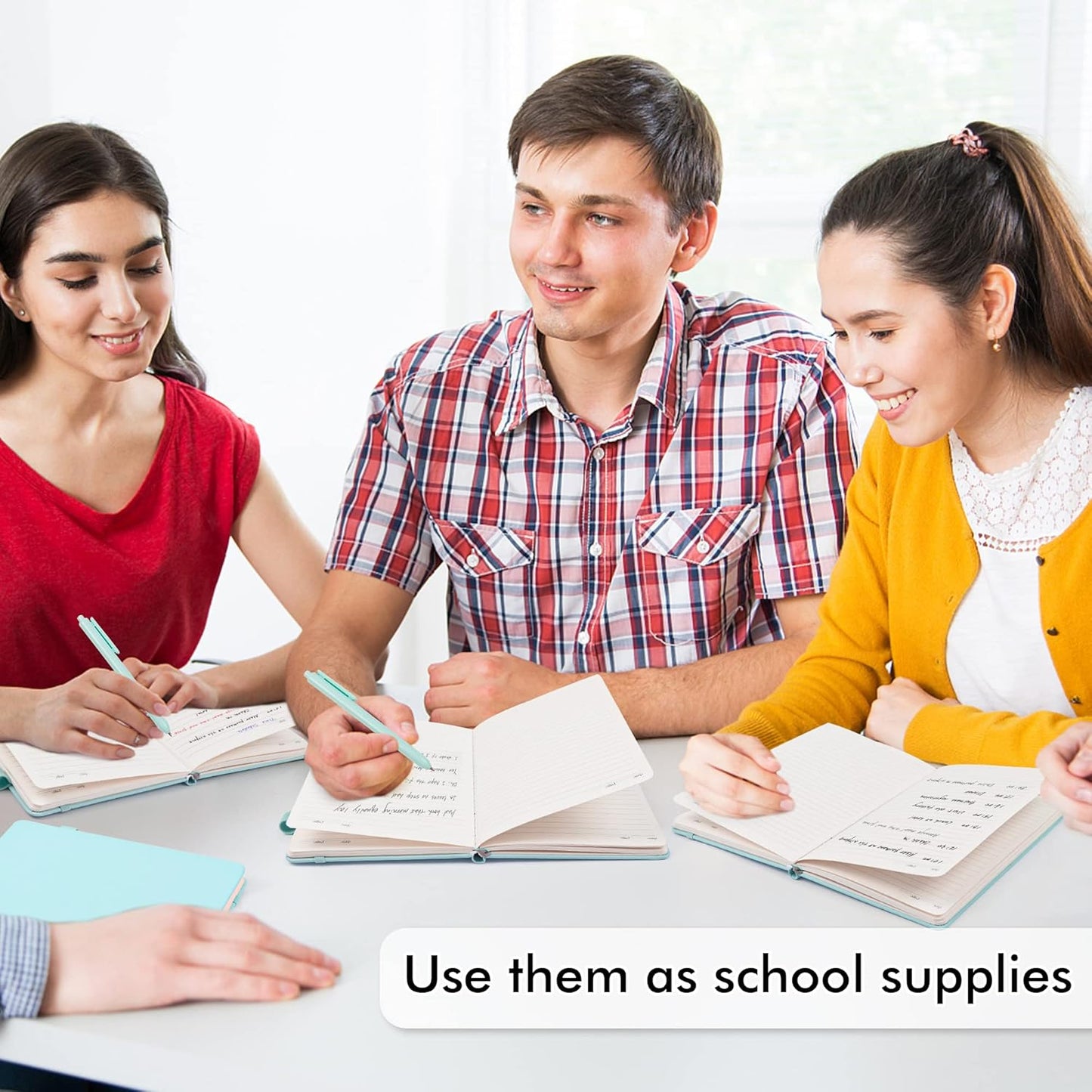 feela 5 Pack Notebooks Journals Bulk, Hardcover Notebook Classic Ruled Lined Journals with Pen Holder for Women Girls School Business Supplies, with 5 Black Pens, 120 GSM, 5.1”x8.3”, A5,Sky Blue