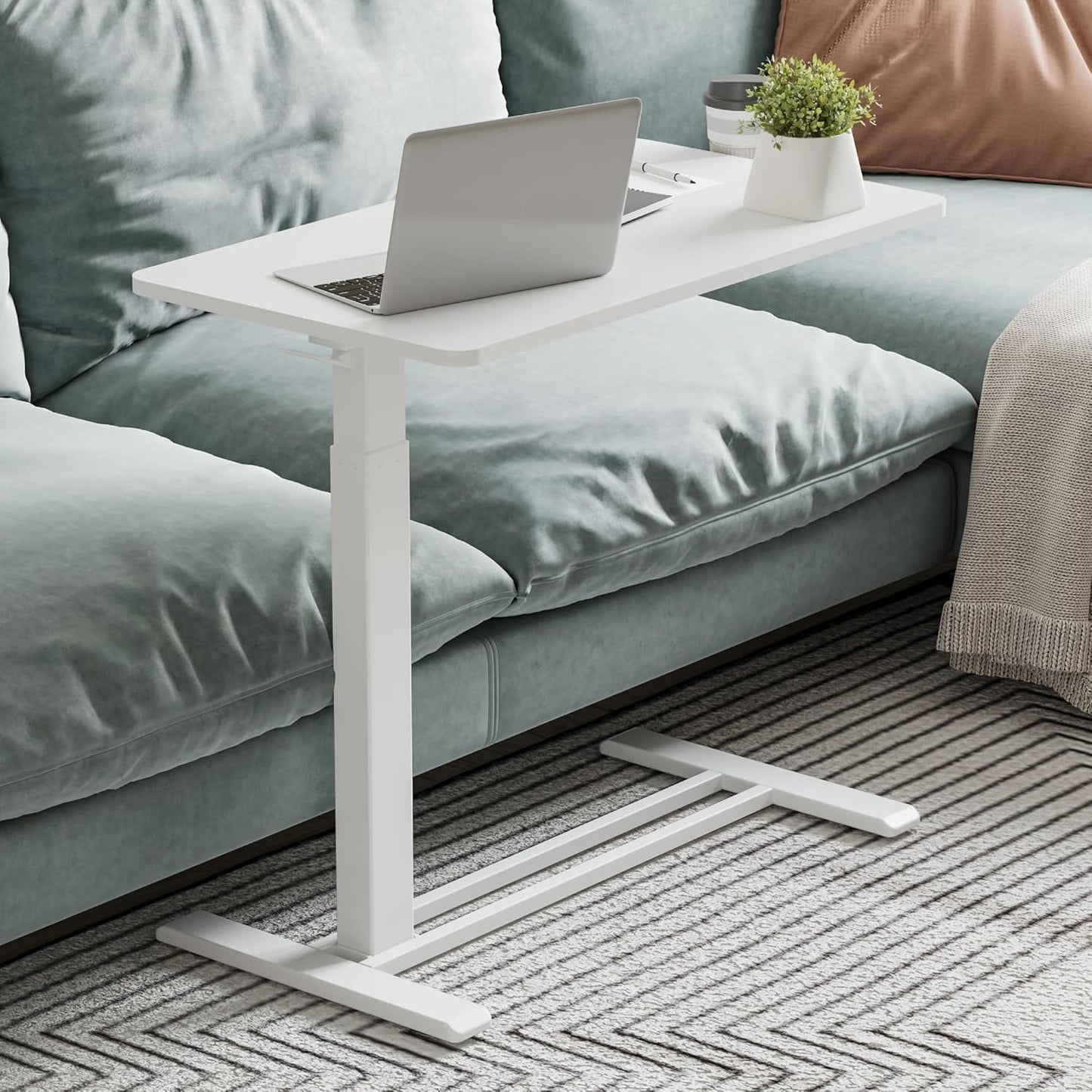 FLEXISPOT Mobile Standing Desk with Wheels Pneumatic Laptop Desk Rolling Computer Cart Movable Height Adjustable Small Sit Stand Desk Computer Workstations Home Use（31.5" W x 17.7" D,White