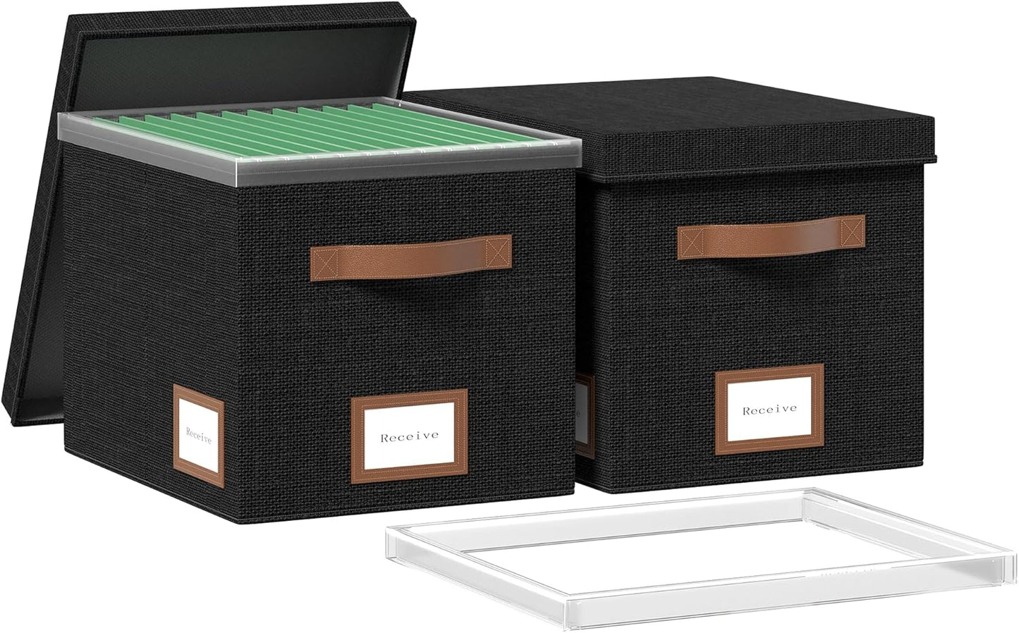 File Box for Hanging, File Organizer Box with Lid Decorative File Folders Organizer with One-Piece Integrated Plastic Slide Rail (Black, 13.2x10.1x10.1inch(2pack))