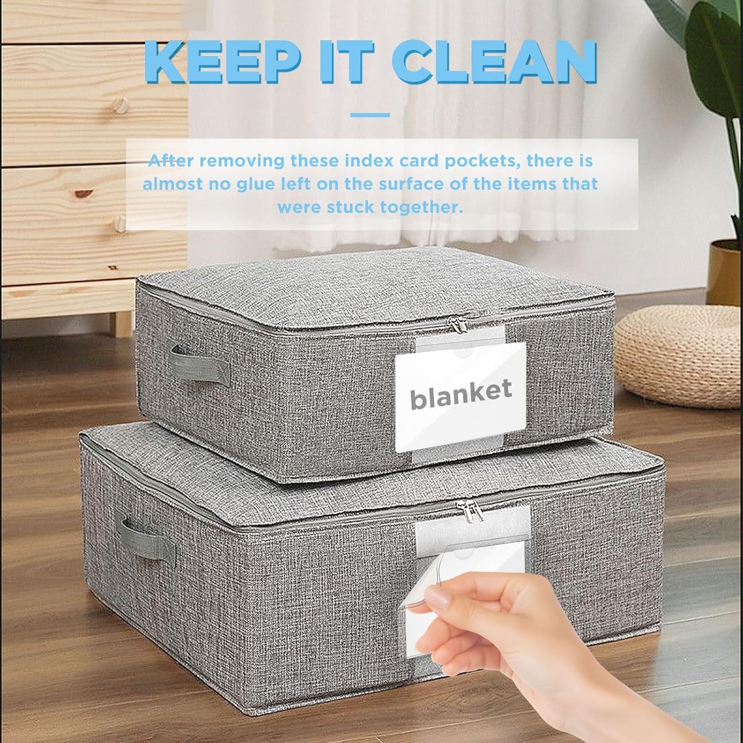 56 Pack Clear Self-Adhesive Pockets, 3" x 5" Index Card Pockets With Top Open Loading, PVC Label Holders for Organizing storage bins, Library Card, Drawer, and Protecting Your Cards