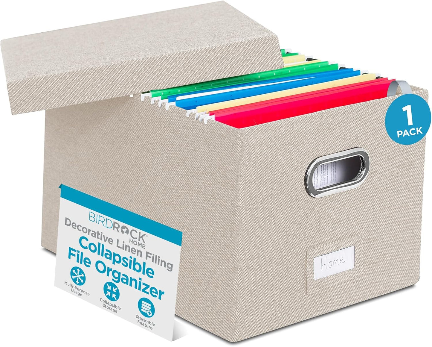 Internet's Best Collapsible File Storage Organizer Box with Lid - Decorative Linen Hanging Filing & Storage Office Box - Letter/Legal - Strong Durable - Toys Blankets Binders - Cream - 1 Pack