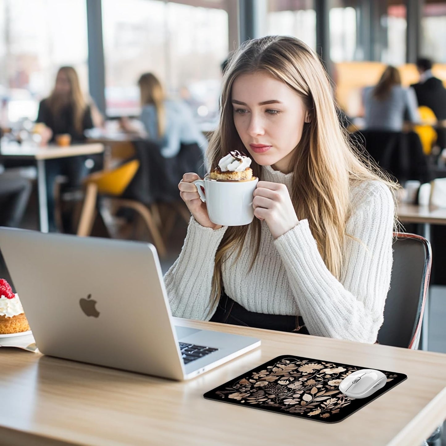 Floral Black Mouse Pad - Vintage Floral Decor Mousepad, Black Boho Flower Office Desk Mouse Pad, Boho Coworker Gifts, Gifts for Flower Lovers, 9.5x8 Inches