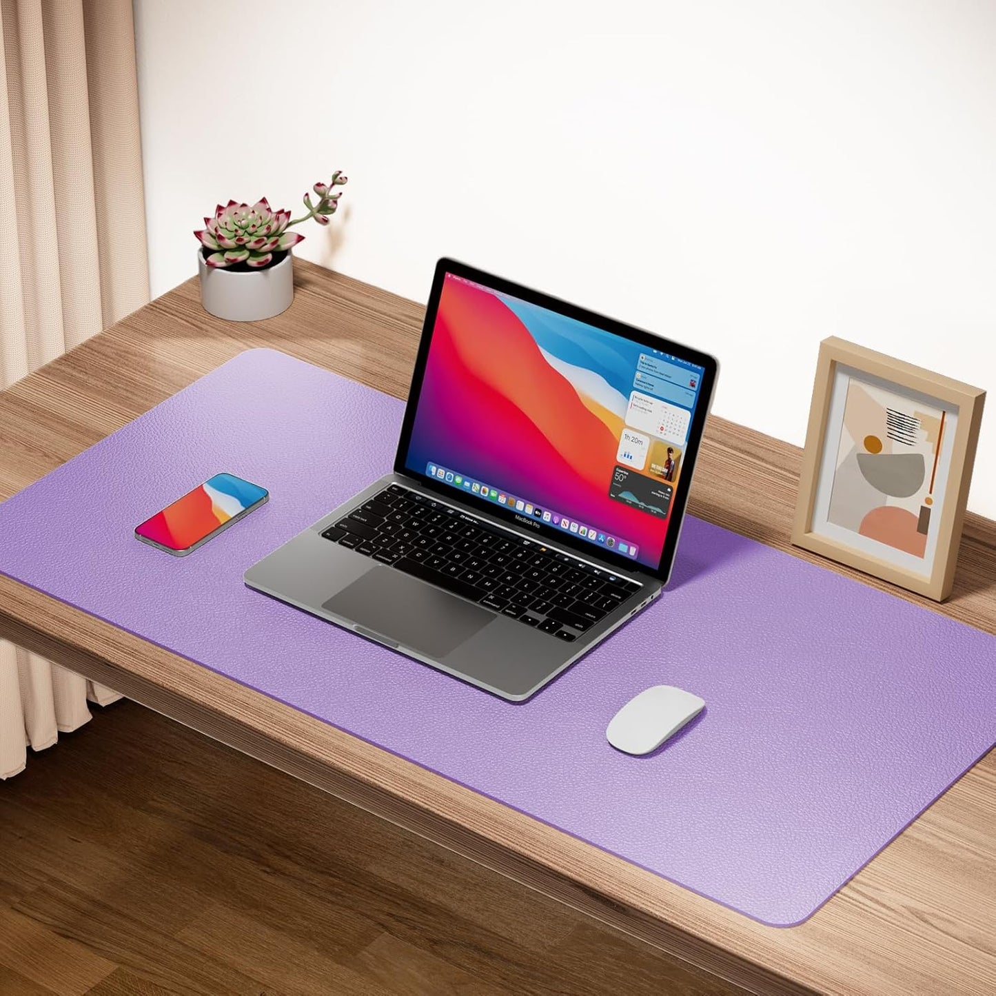 Boutilon Leather Desk Pad Protector,Non-Slip Mouse Pad,Laptop Desk Pad,Office Mouse Mat,Waterproof Leather Desk Blotter,Desk Writing Pad for Office and Home (XXXL-Purple,47"x 24")