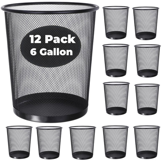 GOODSOFA 6 Gallon Mesh Trash Cans,12-Pack,Metal Wire Wastebaskets, Small Waste Basket Black Trash Can,Small Garbage Can,Recycling Garbage Container Bin for Office,Home,Kitchen,School