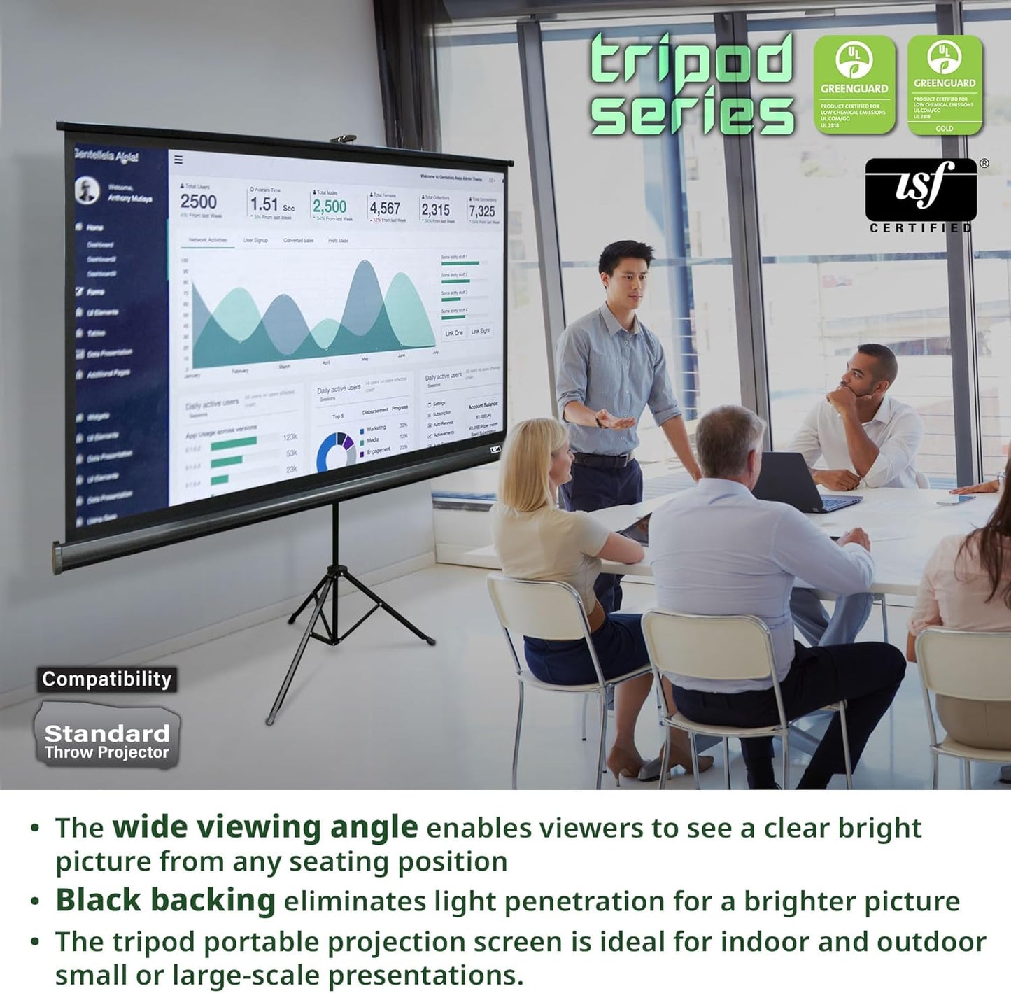 Elite Screens Tripod Series, 119-INCH 1:1, 16:9, 4:3, Adjustable Multi Aspect Ratio Portable Indoor Outdoor Projector Screen, 8K/4K Ultra HD 3D Ready, US Based Company 2-YEAR WARRANTY, T119UWS1, Black