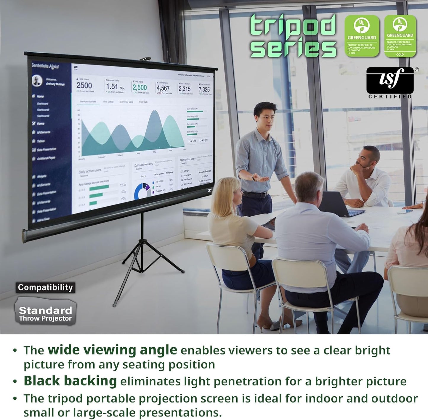 Elite Screens Tripod Series, 113-INCH 1:1, 16:9, 4:3 Adjustable Multi Aspect Ratio Portable Indoor Outdoor Projector Screen, 8K 4K Ultra HD 3D Ready, US Based Company 2-YEAR WARRANTY, T113NWS1 - White