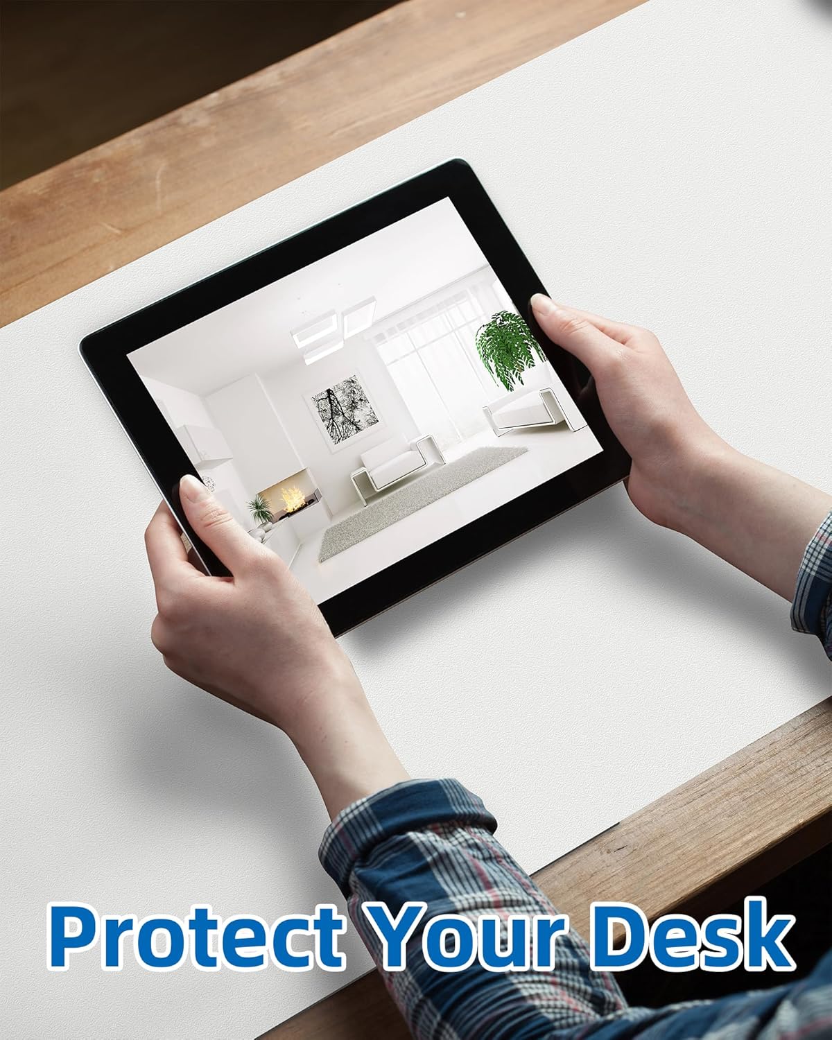 AFIING Leather Desk Pad Protector,48"" x 23""Large desk mat,Office Desk Mat, Non-Slip PU Leather Desk Blotter,Mouse pad,Waterproof Keyboard mat for Office/Home/Decor (Ivory white)