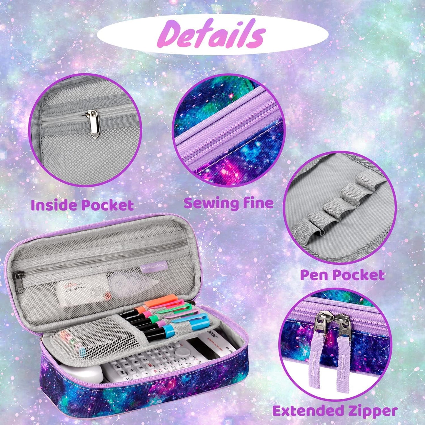 Choco Mocha Galaxy Pencil Case for Girls, Soft Pencil Case Kids Pencils Pouch for Kindergarten Girls, Purple