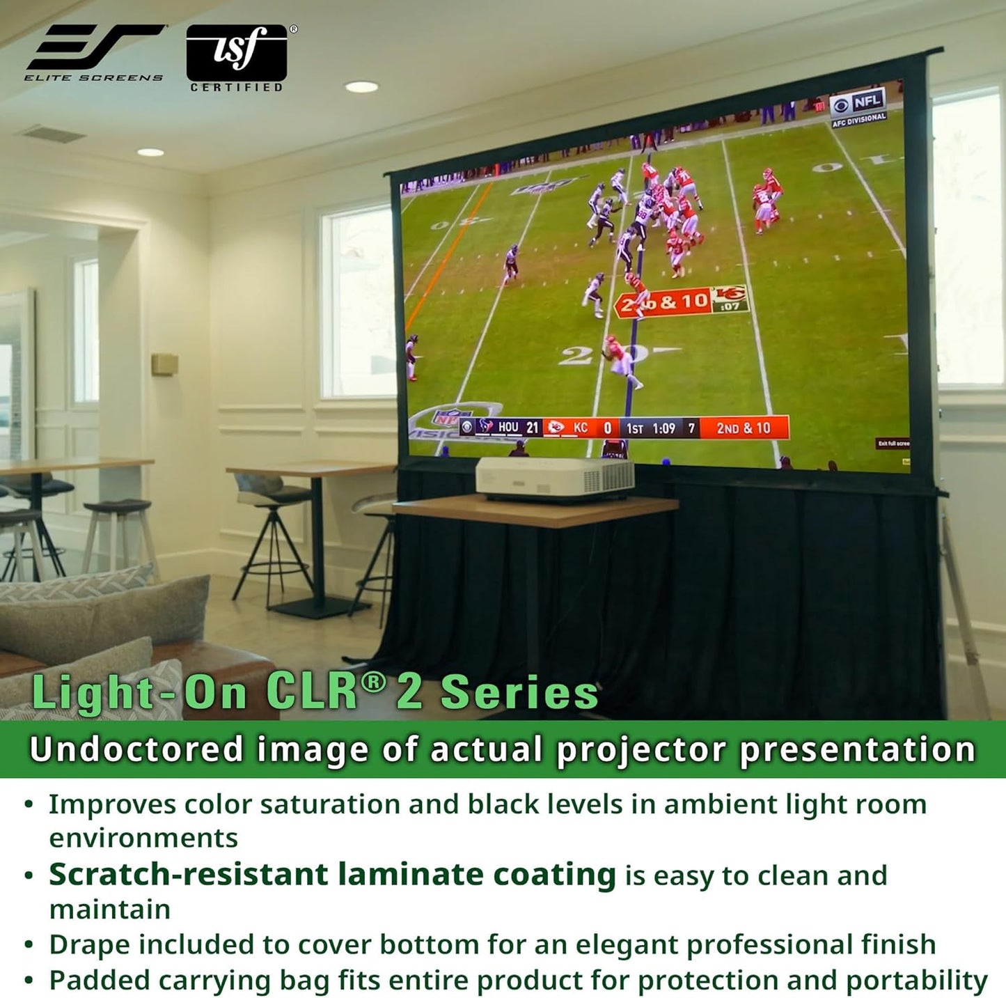Elite Screens 103-Inch Portable CLR and ALR Projector Screen with Stand, Indoor/Outdoor Use, Height Adjustable, Ambient Light Rejecting Screen for Short/Ultra Short Throw Projectors, LPS103H-CLR2-Z