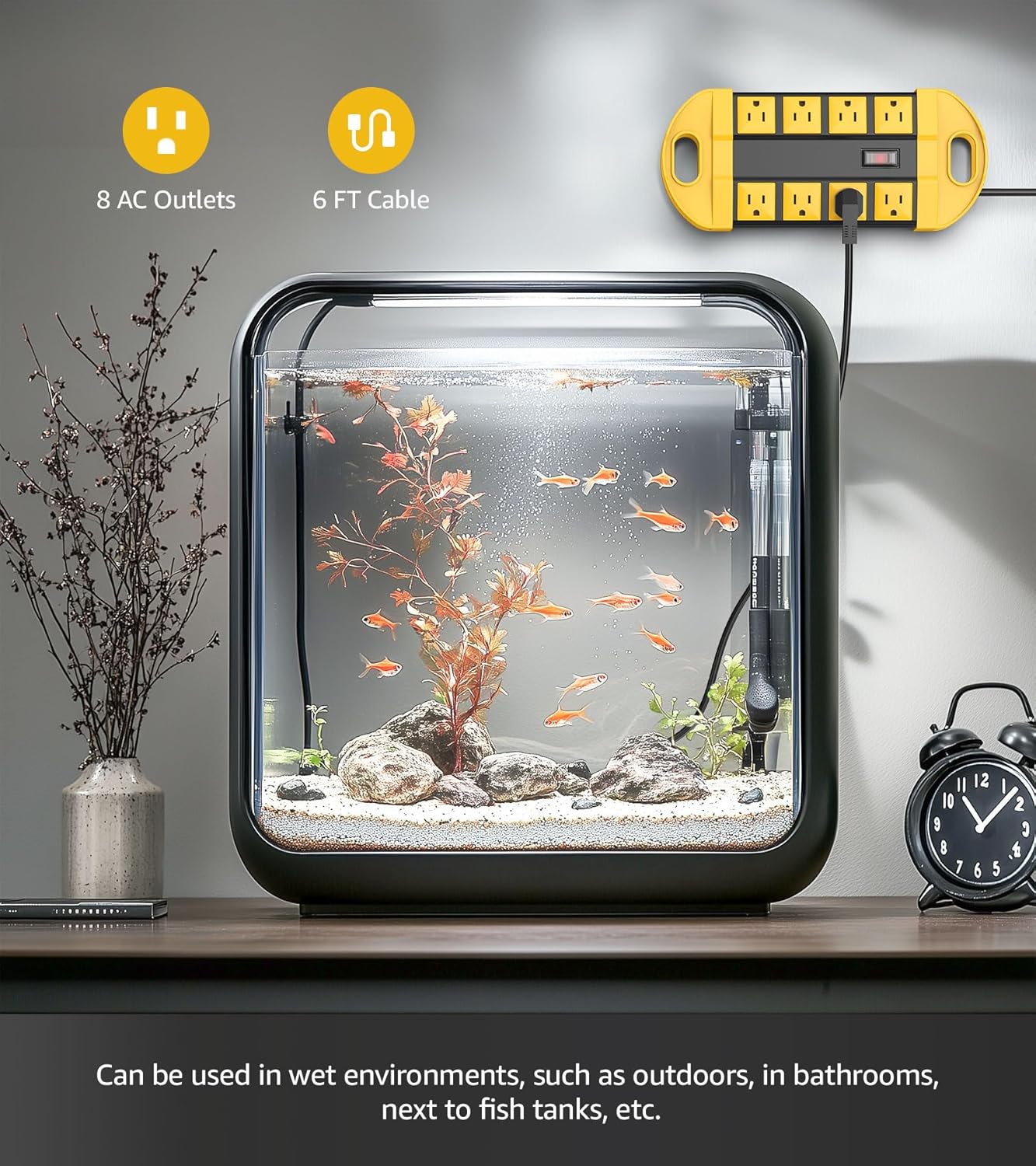 CCCEI Outdoor Power Strip Weatherproof with 8 Plug, Waterproof Extension Cord with Multiple Outlets, Christmas Exterior Garden Yard Surge Protector 6FT.