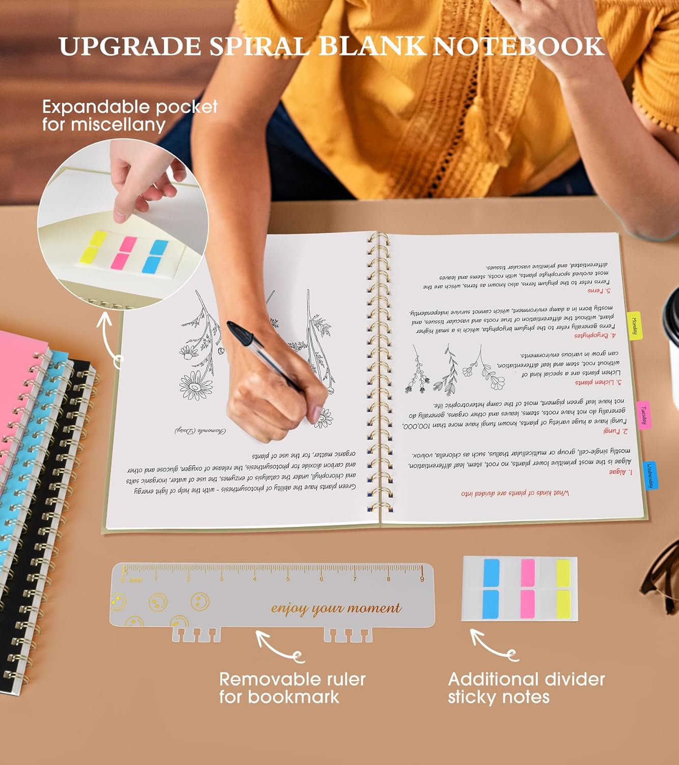 Blank Spiral Notebook Journal 8.5” x 11”, A4 Large Sketch Book for Women Men, 100 GSM Blank Paper Drawing Notebook, Plastic Hardcover Spiral Bound Sketchbook for Sketching Work School Writing, Yellow